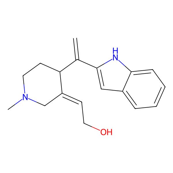 2D Structure of 2-[4-[1-(1H-indol-2-yl)ethenyl]-1-methylpiperidin-3-ylidene]ethanol