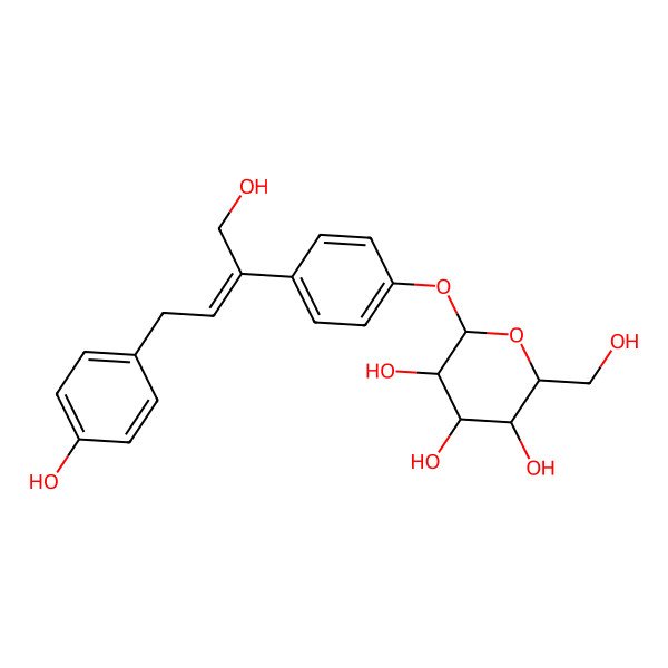 2D Structure of 2-[4-[1-Hydroxy-4-(4-hydroxyphenyl)but-2-en-2-yl]phenoxy]-6-(hydroxymethyl)oxane-3,4,5-triol