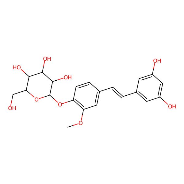 2D Structure of 2-[4-[2-(3,5-Dihydroxyphenyl)ethenyl]-2-methoxyphenoxy]-6-(hydroxymethyl)oxane-3,4,5-triol