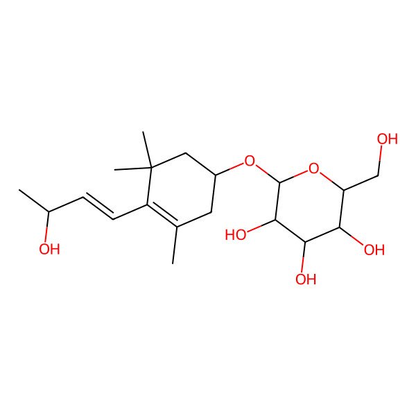 2D Structure of 2-[4-(3-Hydroxybut-1-enyl)-3,5,5-trimethylcyclohex-3-en-1-yl]oxy-6-(hydroxymethyl)oxane-3,4,5-triol