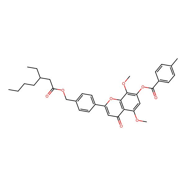 2D Structure of [2-[4-[[(3S)-3-ethylheptanoyl]oxymethyl]phenyl]-5,8-dimethoxy-4-oxochromen-7-yl] 4-methylbenzoate