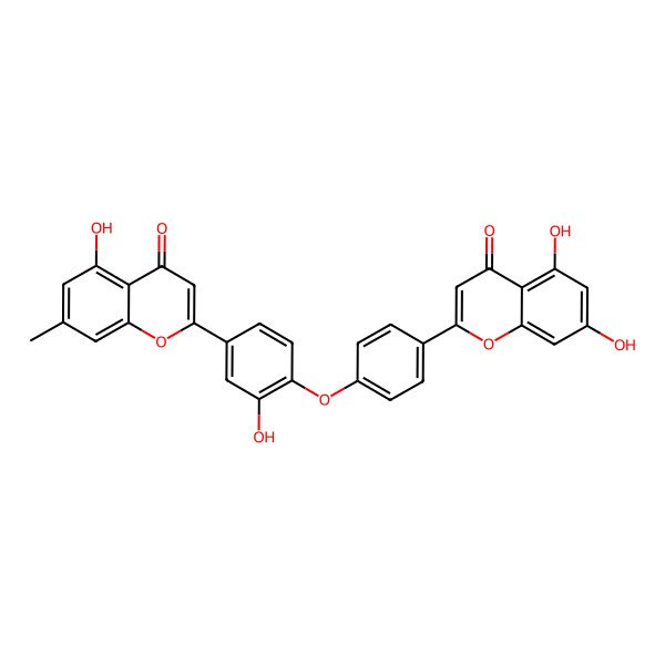 2D Structure of 2-[4-[4-(5,7-Dihydroxy-4-oxochromen-2-yl)phenoxy]-3-hydroxyphenyl]-5-hydroxy-7-methylchromen-4-one