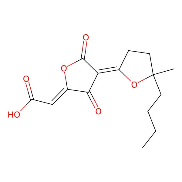 2D Structure of 2-[4-(5-Butyl-5-methyloxolan-2-ylidene)-3,5-dioxooxolan-2-ylidene]acetic acid