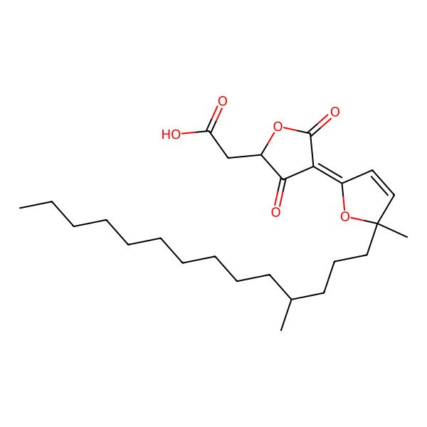 2D Structure of 2-[4-[5-Methyl-5-(4-methyltetradecyl)furan-2-ylidene]-3,5-dioxooxolan-2-yl]acetic acid