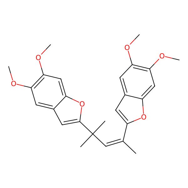 2D Structure of 2-[4-(5,6-Dimethoxy-1-benzofuran-2-yl)-2-methylpent-3-en-2-yl]-5,6-dimethoxy-1-benzofuran