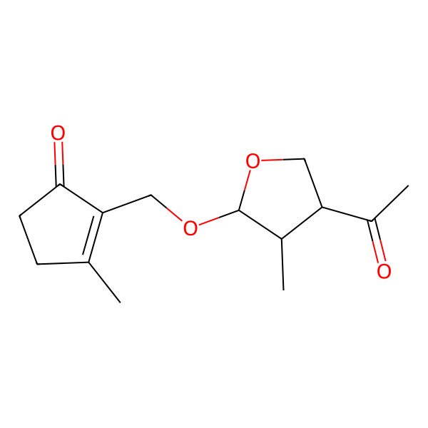 2D Structure of 2-[(4-Acetyl-3-methyloxolan-2-yl)oxymethyl]-3-methylcyclopent-2-en-1-one
