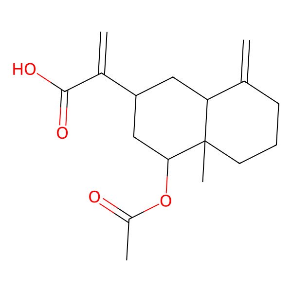 2D Structure of 2-(4-Acetyloxy-4a-methyl-8-methylidene-1,2,3,4,5,6,7,8a-octahydronaphthalen-2-yl)prop-2-enoic acid 2D Structure of 2-(4-Acetyloxy-4a-methyl-8-methylidene-1,2,3,4,5,6,7,8a-octahydronaphthalen-2-yl)prop-2-enoic acid