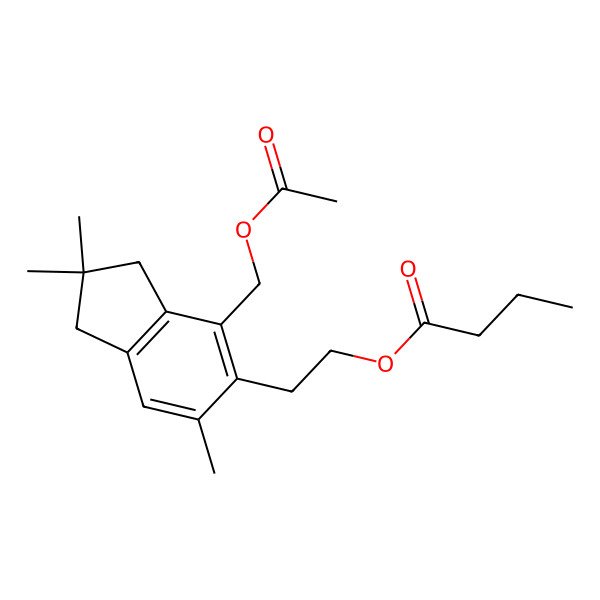 2D Structure of 2-[4-(Acetyloxymethyl)-2,2,6-trimethyl-1,3-dihydroinden-5-yl]ethyl butanoate