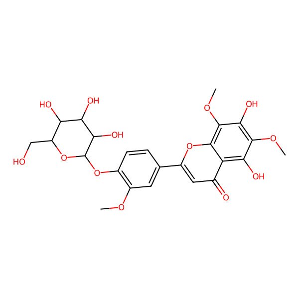 2D Structure of 2-[4-(beta-D-Glucopyranosyloxy)-3-methoxyphenyl]-5,7-dihydroxy-6,8-dimethoxy-4H-1-benzopyran-4-one