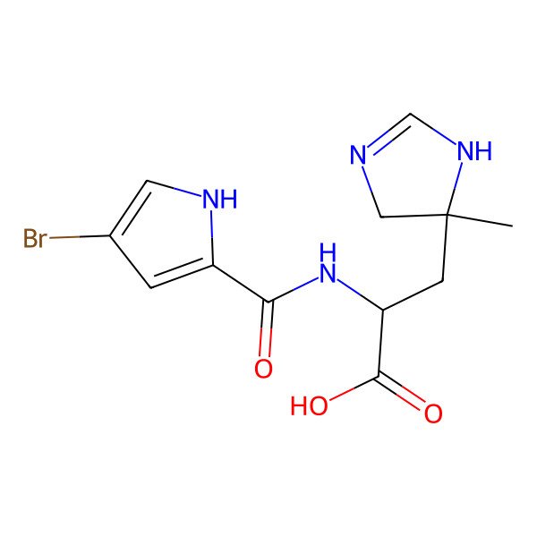 2D Structure of 2-[(4-bromo-1H-pyrrole-2-carbonyl)amino]-3-(5-methyl-1,4-dihydroimidazol-5-yl)propanoic acid