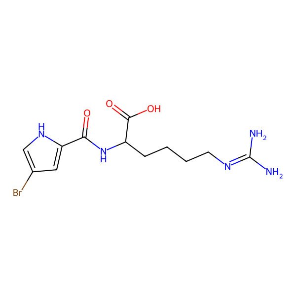 2D Structure of 2-[(4-bromo-1H-pyrrole-2-carbonyl)amino]-6-(diaminomethylideneamino)hexanoic acid