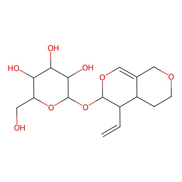 2D Structure of 2-[(4-Ethenyl-3,4,4a,5,6,8-hexahydropyrano[3,4-c]pyran-3-yl)oxy]-6-(hydroxymethyl)oxane-3,4,5-triol