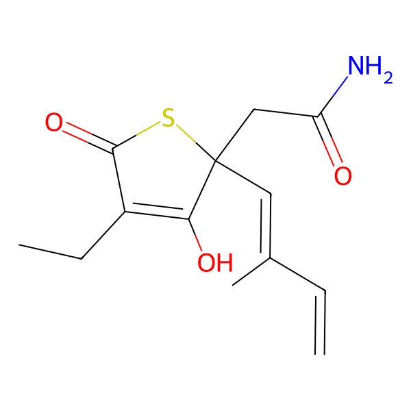 2D Structure of 2-[4-Ethyl-3-hydroxy-2-(2-methylbuta-1,3-dienyl)-5-oxothiophen-2-yl]acetamide