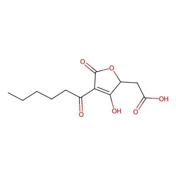 2D Structure of 2-(4-hexanoyl-3-hydroxy-5-oxo-2H-furan-2-yl)acetic acid