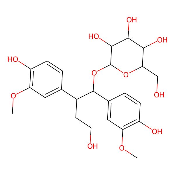 2D Structure of 2-[4-Hydroxy-1,2-bis(4-hydroxy-3-methoxyphenyl)butoxy]-6-(hydroxymethyl)oxane-3,4,5-triol