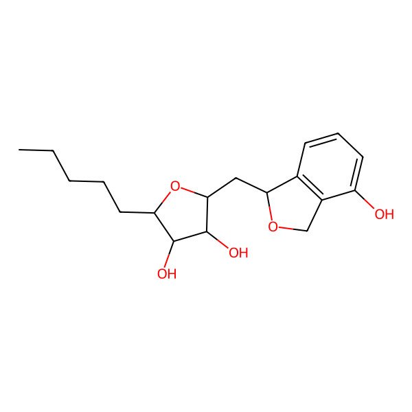 2D Structure of 2-[(4-Hydroxy-1,3-dihydro-2-benzouran-1-yl)methyl]-5-pentyloxolane-3,4-diol