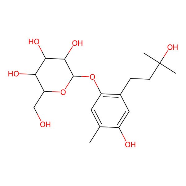 2D Structure of 2-[4-Hydroxy-2-(3-hydroxy-3-methylbutyl)-5-methylphenoxy]-6-(hydroxymethyl)oxane-3,4,5-triol