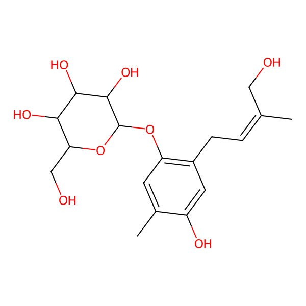 2D Structure of 2-[4-Hydroxy-2-(4-hydroxy-3-methylbut-2-enyl)-5-methylphenoxy]-6-(hydroxymethyl)oxane-3,4,5-triol