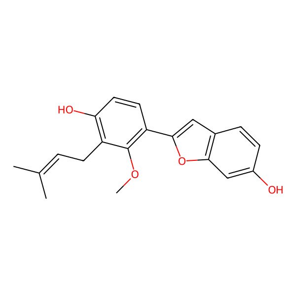 2D Structure of 2-[4-Hydroxy-2-methoxy-3-(3-methylbut-2-enyl)phenyl]-1-benzofuran-6-ol