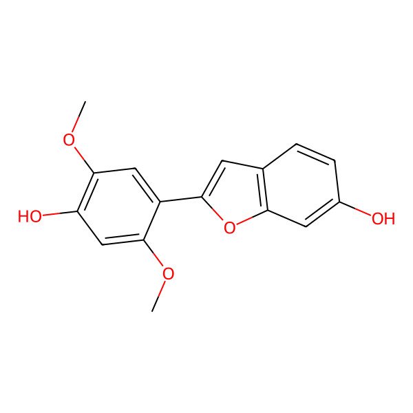 2D Structure of 2-(4-Hydroxy-2,5-dimethoxyphenyl)-1-benzofuran-6-ol 2D Structure of 2-(4-Hydroxy-2,5-dimethoxyphenyl)-1-benzofuran-6-ol
