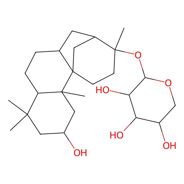 2D Structure of 2-[(4-Hydroxy-2,6,6,13-tetramethyl-13-tetracyclo[10.3.1.01,10.02,7]hexadecanyl)oxy]oxane-3,4,5-triol