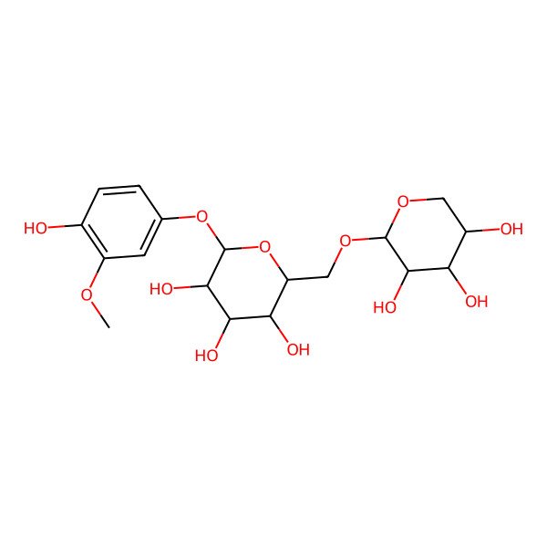 2D Structure of 2-(4-Hydroxy-3-methoxyphenoxy)-6-[(3,4,5-trihydroxyoxan-2-yl)oxymethyl]oxane-3,4,5-triol