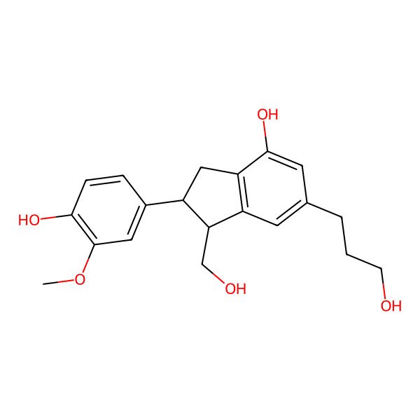 2D Structure of 2-(4-hydroxy-3-methoxyphenyl)-1-(hydroxymethyl)-6-(3-hydroxypropyl)-2,3-dihydro-1H-inden-4-ol