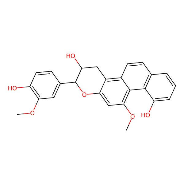 2D Structure of 2-(4-hydroxy-3-methoxyphenyl)-11-methoxy-3,4-dihydro-2H-naphtho[2,1-f]chromene-3,10-diol