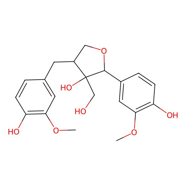 2D Structure of 2-(4-Hydroxy-3-methoxyphenyl)-4-[(4-hydroxy-3-methoxyphenyl)methyl]-3-(hydroxymethyl)oxolan-3-ol