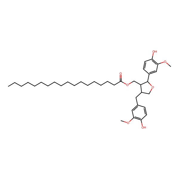 2D Structure of [2-(4-Hydroxy-3-methoxyphenyl)-4-[(4-hydroxy-3-methoxyphenyl)methyl]oxolan-3-yl]methyl octadecanoate