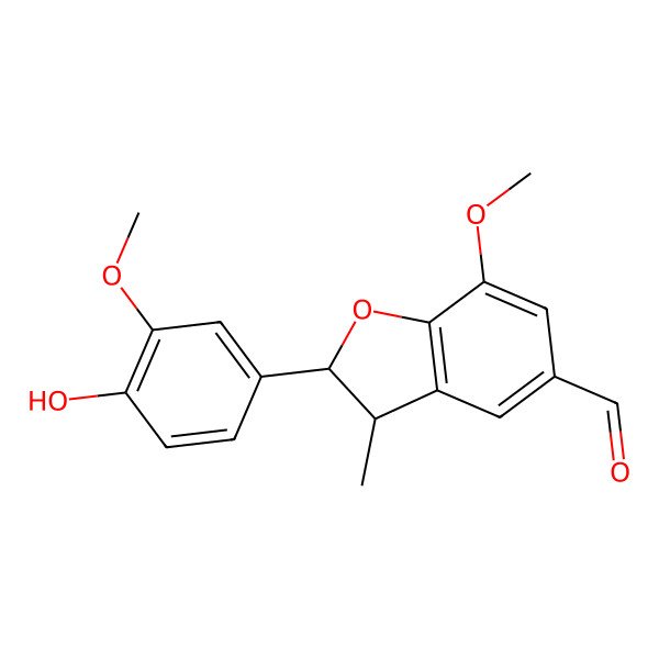 2D Structure of 2-(4-Hydroxy-3-methoxyphenyl)-7-methoxy-3-methyl-2,3-dihydro-1-benzofuran-5-carbaldehyde
