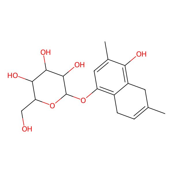 2D Structure of 2-[(4-Hydroxy-3,6-dimethyl-5,8-dihydronaphthalen-1-yl)oxy]-6-(hydroxymethyl)oxane-3,4,5-triol