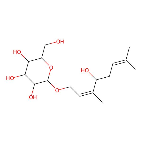 2D Structure of 2-(4-Hydroxy-3,7-dimethylocta-2,6-dienoxy)-6-(hydroxymethyl)oxane-3,4,5-triol 2D Structure of 2-(4-Hydroxy-3,7-dimethylocta-2,6-dienoxy)-6-(hydroxymethyl)oxane-3,4,5-triol