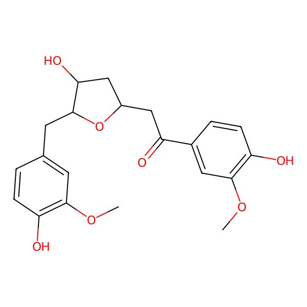 2D Structure of 2-[4-Hydroxy-5-[(4-hydroxy-3-methoxyphenyl)methyl]oxolan-2-yl]-1-(4-hydroxy-3-methoxyphenyl)ethanone