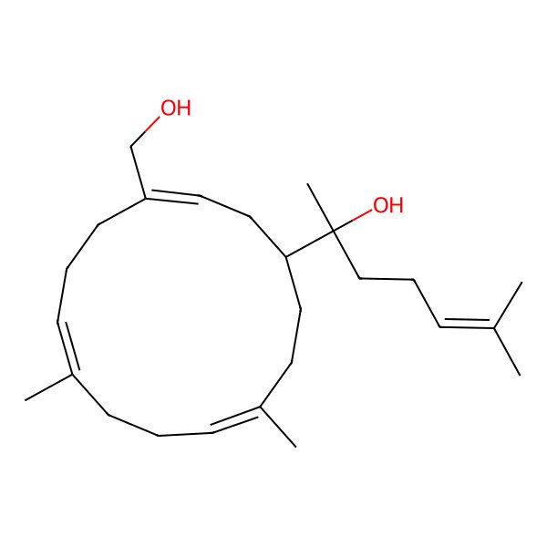 2D Structure of 2-[4-(Hydroxymethyl)-8,12-dimethylcyclotetradeca-3,7,11-trien-1-yl]-6-methylhept-5-en-2-ol