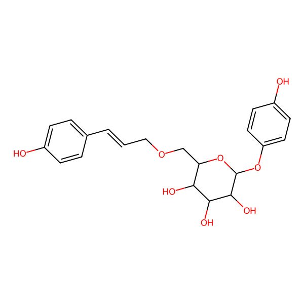 2D Structure of 2-(4-Hydroxyphenoxy)-6-[3-(4-hydroxyphenyl)prop-2-enoxymethyl]oxane-3,4,5-triol