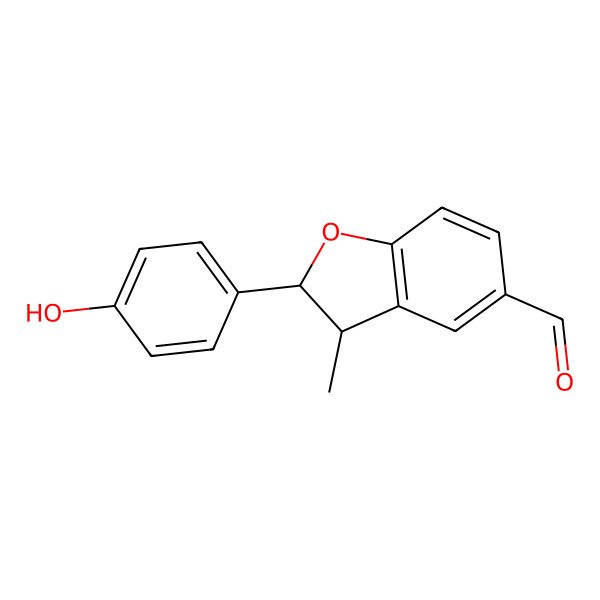 2D Structure of 2-(4-Hydroxyphenyl)-3-methyl-2,3-dihydro-1-benzofuran-5-carbaldehyde