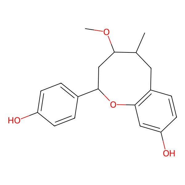 2D Structure of 2-(4-hydroxyphenyl)-4-methoxy-5-methyl-3,4,5,6-tetrahydro-2H-1-benzoxocin-9-ol