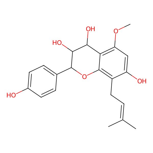 2D Structure of 2-(4-hydroxyphenyl)-5-methoxy-8-(3-methylbut-2-enyl)-3,4-dihydro-2H-chromene-3,4,7-triol 2D Structure of 2-(4-hydroxyphenyl)-5-methoxy-8-(3-methylbut-2-enyl)-3,4-dihydro-2H-chromene-3,4,7-triol