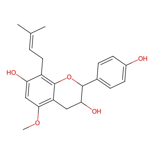 2D Structure of 2-(4-hydroxyphenyl)-5-methoxy-8-(3-methylbut-2-enyl)-3,4-dihydro-2H-chromene-3,7-diol