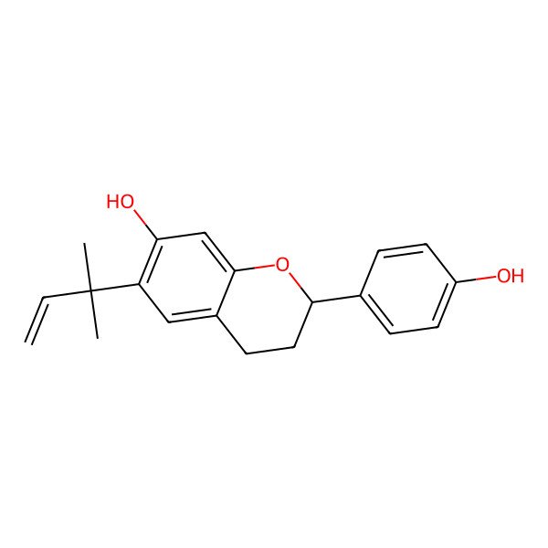 2D Structure of 2-(4-hydroxyphenyl)-6-(2-methylbut-3-en-2-yl)-3,4-dihydro-2H-chromen-7-ol