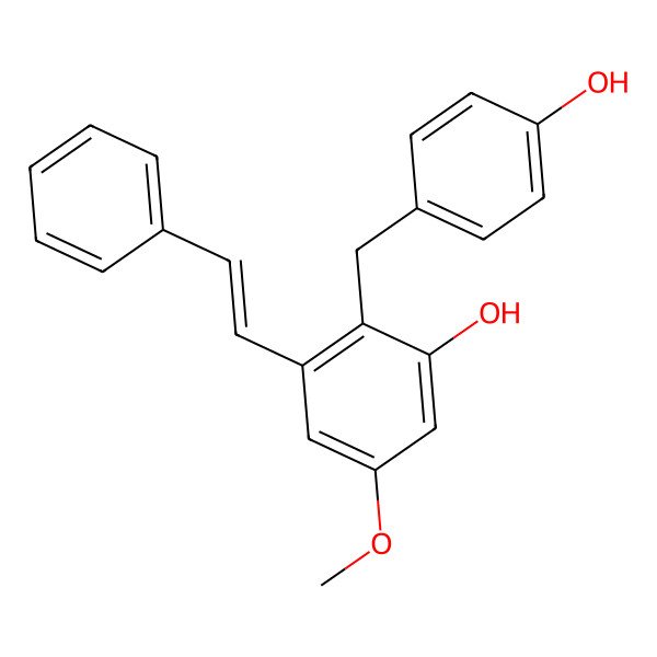 2D Structure of 2-[(4-Hydroxyphenyl)methyl]-5-methoxy-3-(2-phenylethenyl)phenol