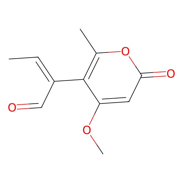 2D Structure of 2-(4-Methoxy-2-methyl-6-oxopyran-3-yl)but-2-enal