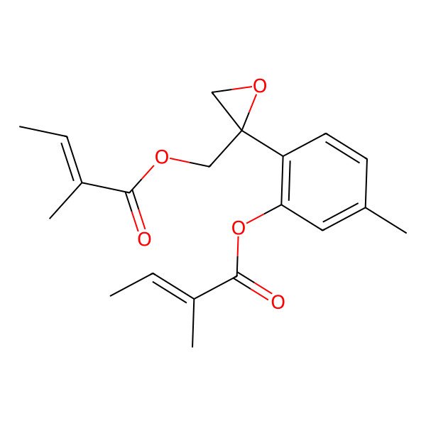 2D Structure of [2-[4-Methyl-2-(2-methylbut-2-enoyloxy)phenyl]oxiran-2-yl]methyl 2-methylbut-2-enoate