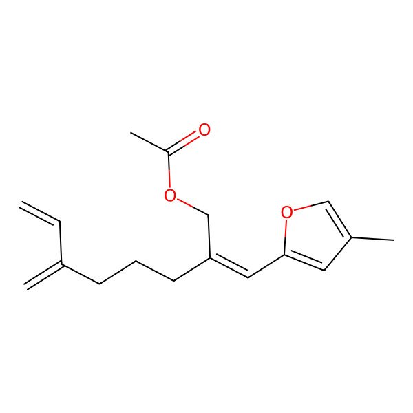 2D Structure of [2-[(4-Methylfuran-2-yl)methylidene]-6-methylideneoct-7-enyl] acetate