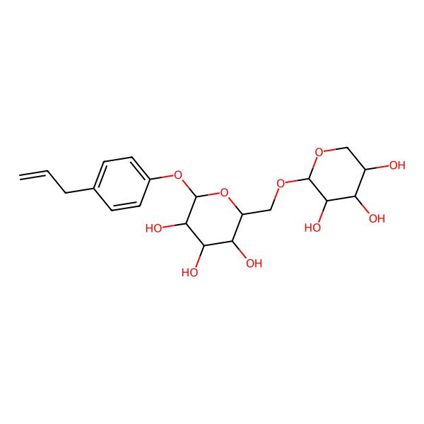 2D Structure of 2-(4-Prop-2-enylphenoxy)-6-[(3,4,5-trihydroxyoxan-2-yl)oxymethyl]oxane-3,4,5-triol