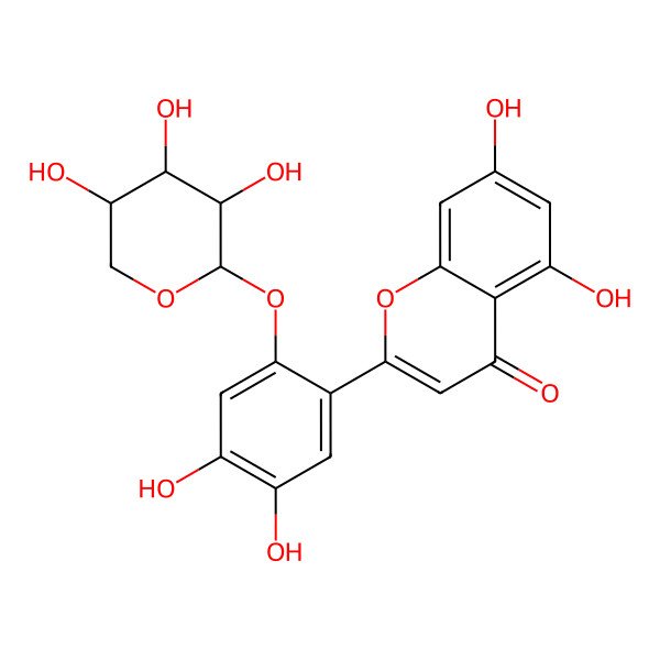 2D Structure of 2-[4,5-dihydroxy-2-[(2R,3S,4R,5R)-3,4,5-trihydroxyoxan-2-yl]oxyphenyl]-5,7-dihydroxychromen-4-one