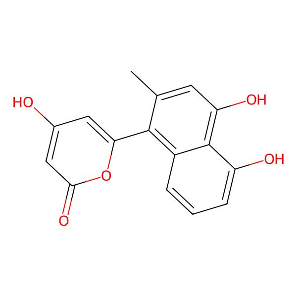 2D Structure of 2-(4,5-Dihydroxy-2-methyl-naphthalen-1-yl)-6-hydroxy-pyran-4-one