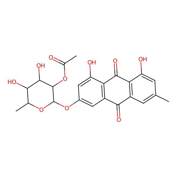 2D Structure of [2-(4,5-Dihydroxy-7-methyl-9,10-dioxoanthracen-2-yl)oxy-4,5-dihydroxy-6-methyloxan-3-yl] acetate