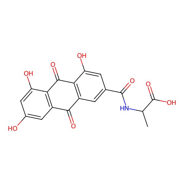 2D Structure of 2-[(4,5,7-Trihydroxy-9,10-dioxoanthracene-2-carbonyl)amino]propanoic acid